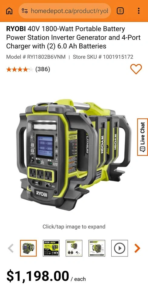 Mint Ryobi 40V 1800-Watt Portable Battery Inverter Power Station