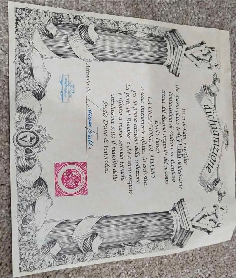 Rare Beautiful Vintage "La Creazione di Adamo" Plate - photo 3