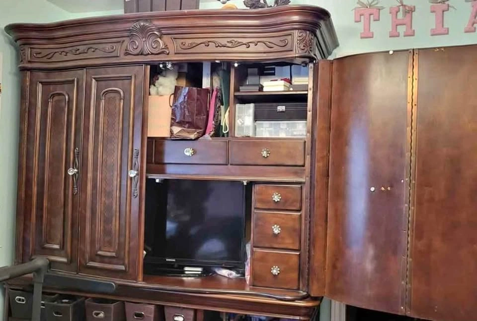 Rare solid wood carved base and hutch