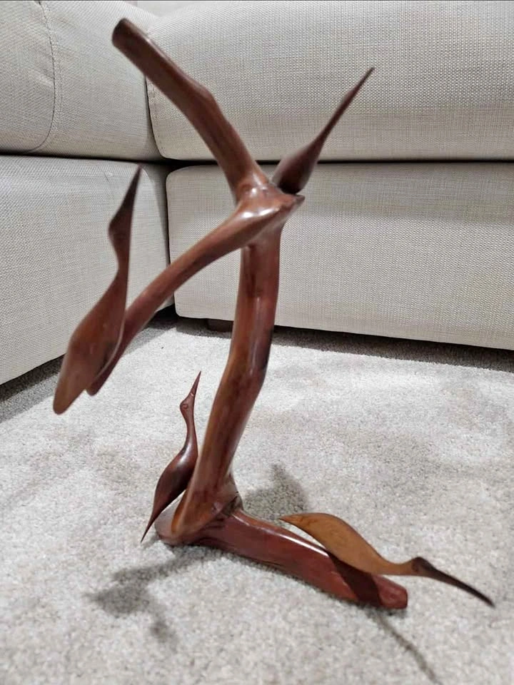 Beautiful Hand crafted wooden bird on branch sculpture