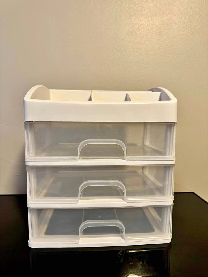 3-Drawer Plastic Desktop Organizer with Top Tray
