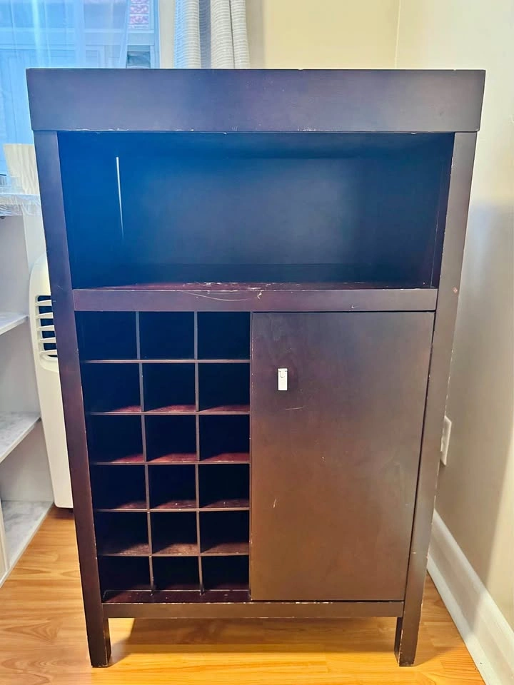 Dark Wood Wine Bar Cabinet with Wine Rack