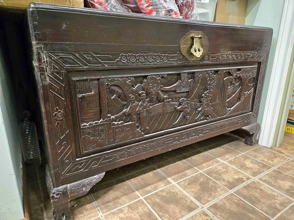 Large wooden chest carving