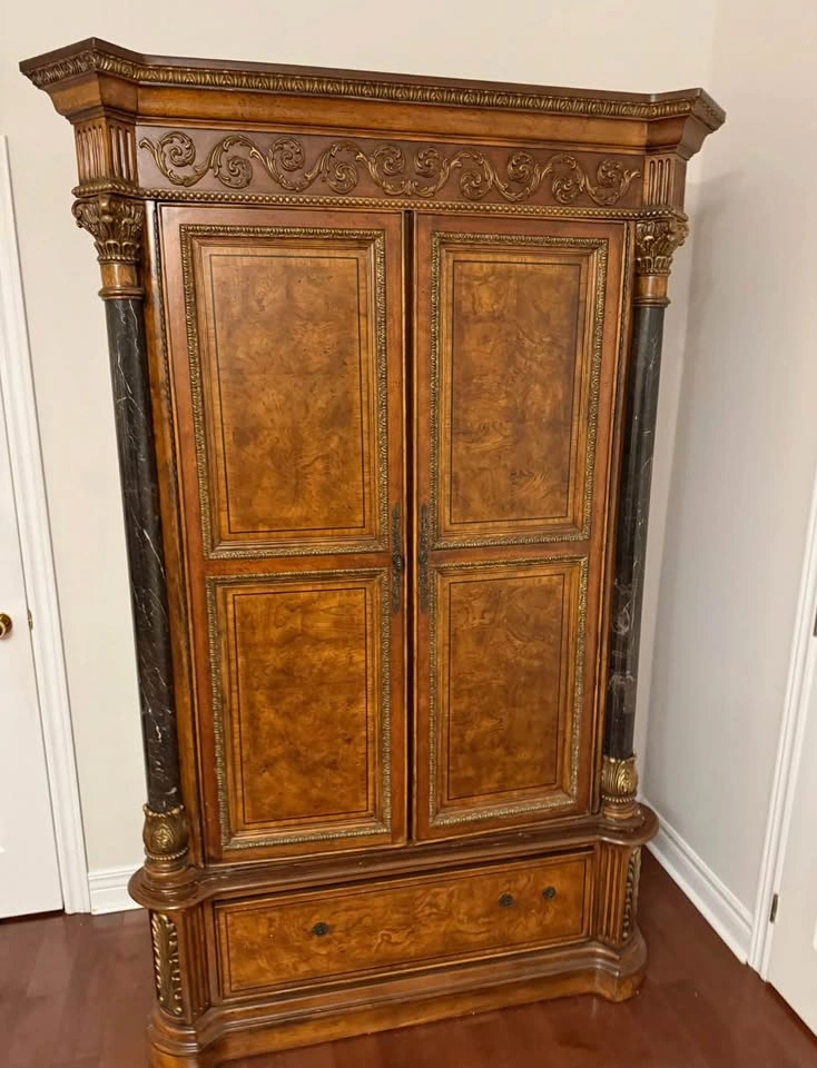 Ornately Carved Burl Wood Entertainment Armoire - photo 2