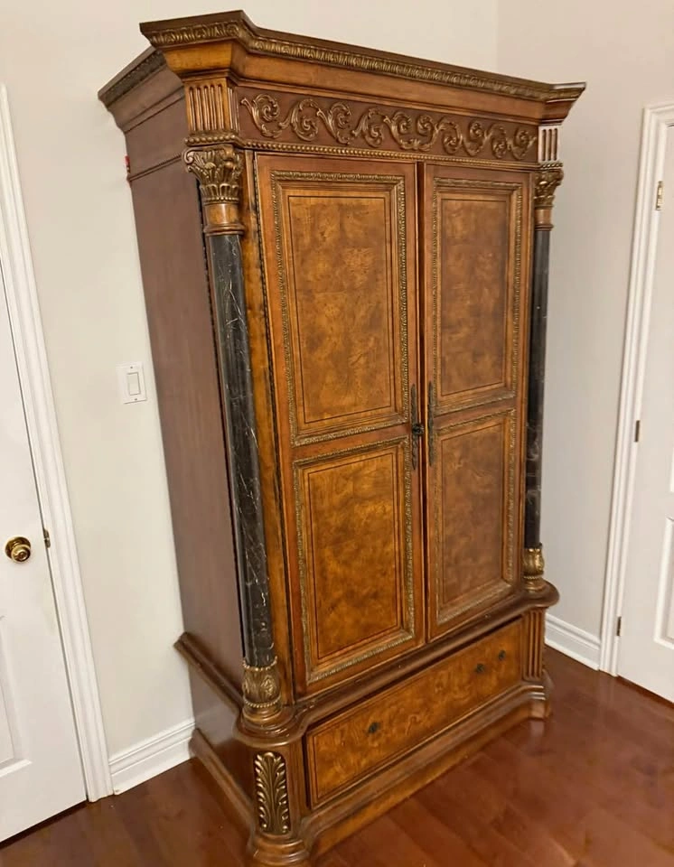 Ornately Carved Burl Wood Entertainment Armoire - photo 3