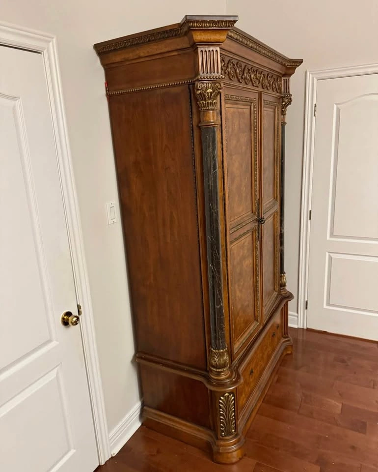 Ornately Carved Burl Wood Entertainment Armoire - photo 4