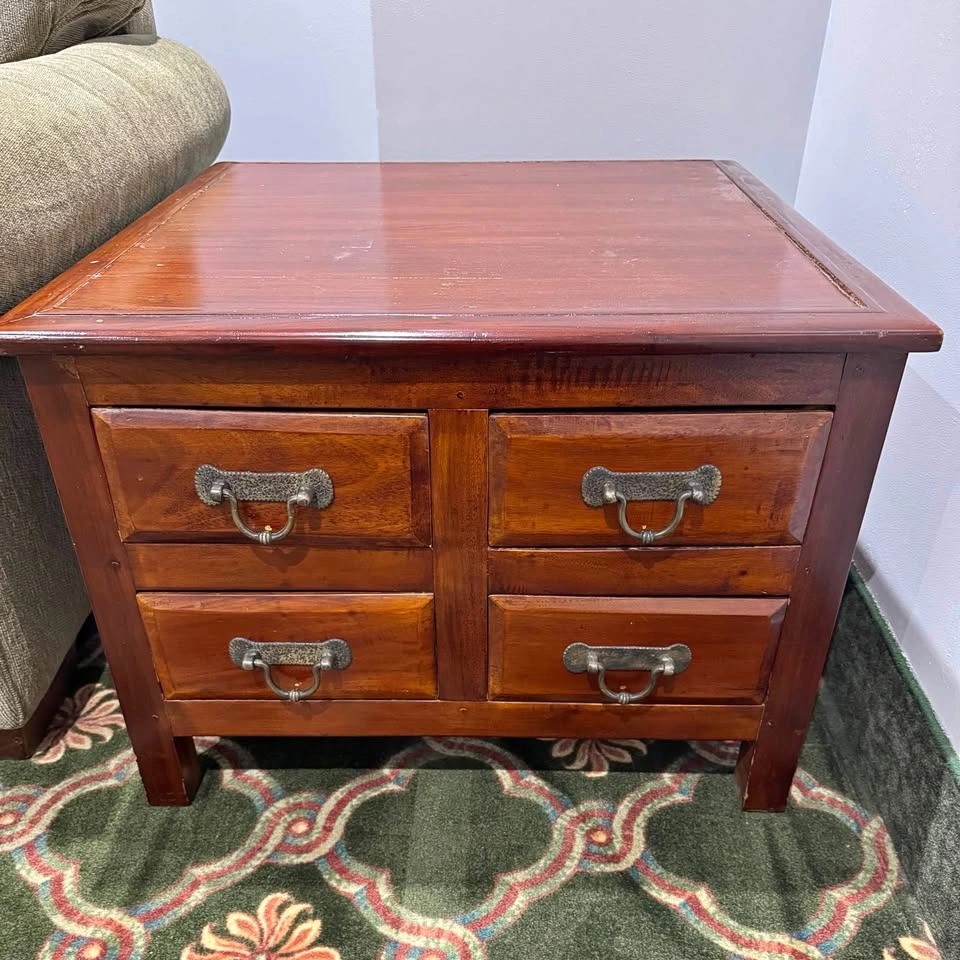 Vintage Hardwood 4-Drawer Accent Table / Nightstand