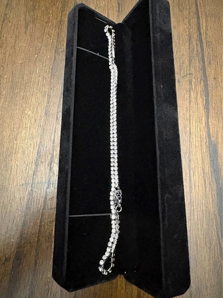 Platinum plated 3mm synthetic diamond tennis necklace