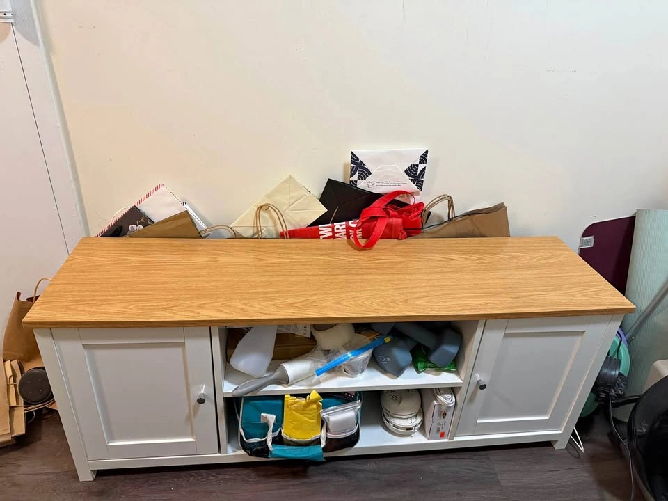 White TV Stand with Wood Top
