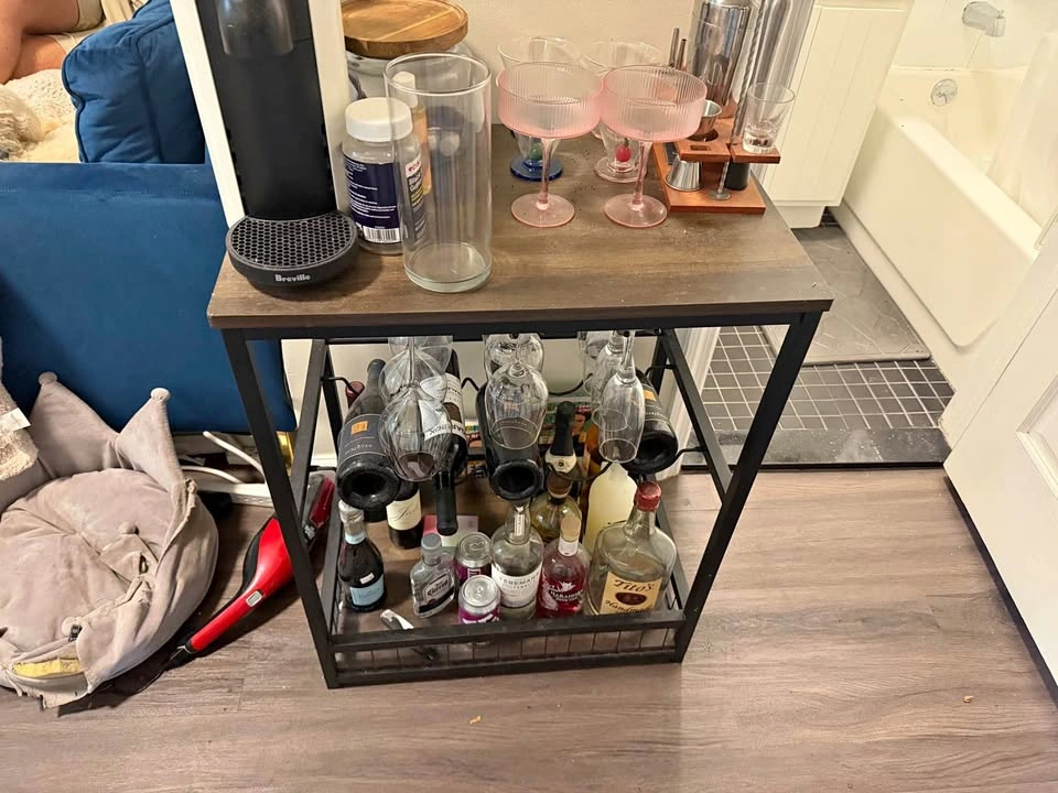 Industrial Wood and Metal Bar Cart