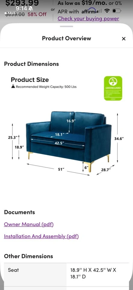 Blue Velvet Loveseat with Gold Legs - photo 2