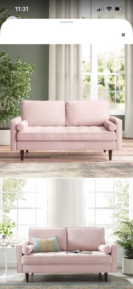 61.5 Inch Tufted Pink Velvet Sofa - photo 5