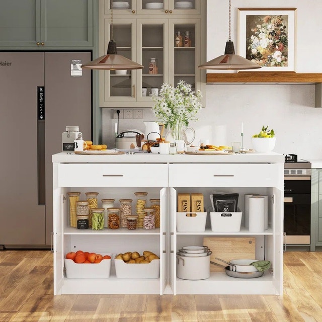 61"W Kitchen Island With 2 Drawers and 4 Doors - White - photo 2