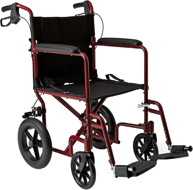 Medline Lightweight Transport Wheelchair with Handbrakes