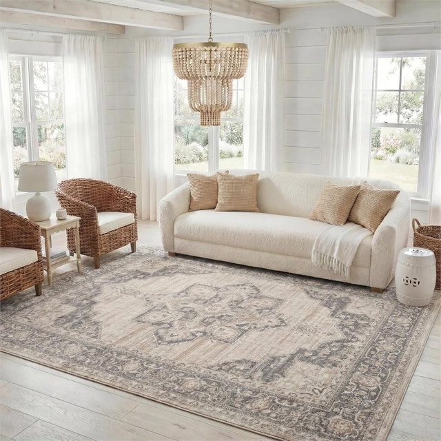 SAFAVIEH Brentwood Collection Area Rug - 9' x 12', Cream & Grey