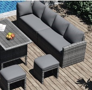 86" Outdoor Sofa Rattan With Grey Cushions