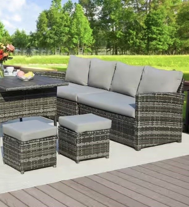 86" Outdoor Sofa Rattan With Grey Cushions - photo 2