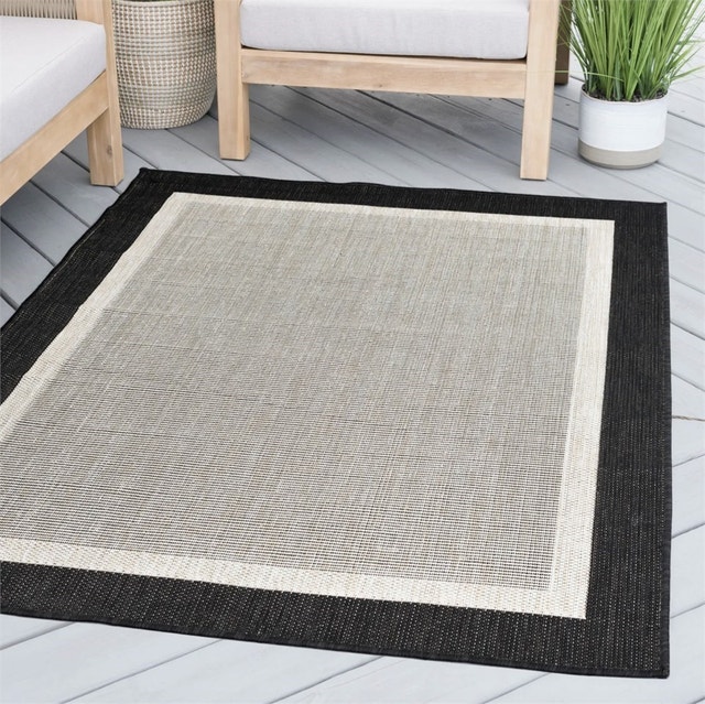 Eco Solid Border Black 9 ft. x 12 ft. Indoor/Outdoor Area Rug