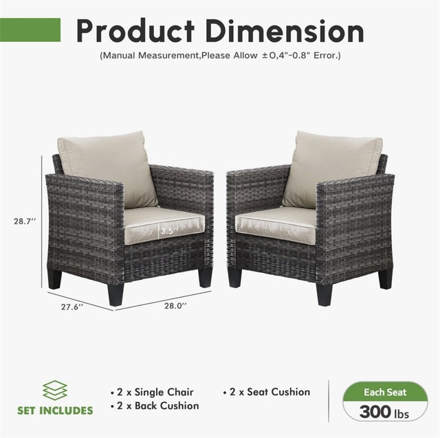 2-Person Outdoor Wicker Chairs, All Weather Rattan - photo 2