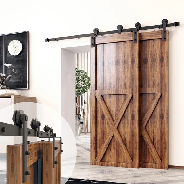 72in Black Rustic Straight Design Single Track Bypass Two Door