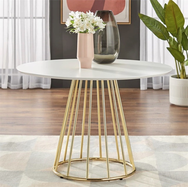 43" Strathmore Round Metal Base Dining Table By Everly Quinn