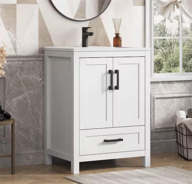Sirois 25" White Single Sink Bathroom Vanity With Solid Surface