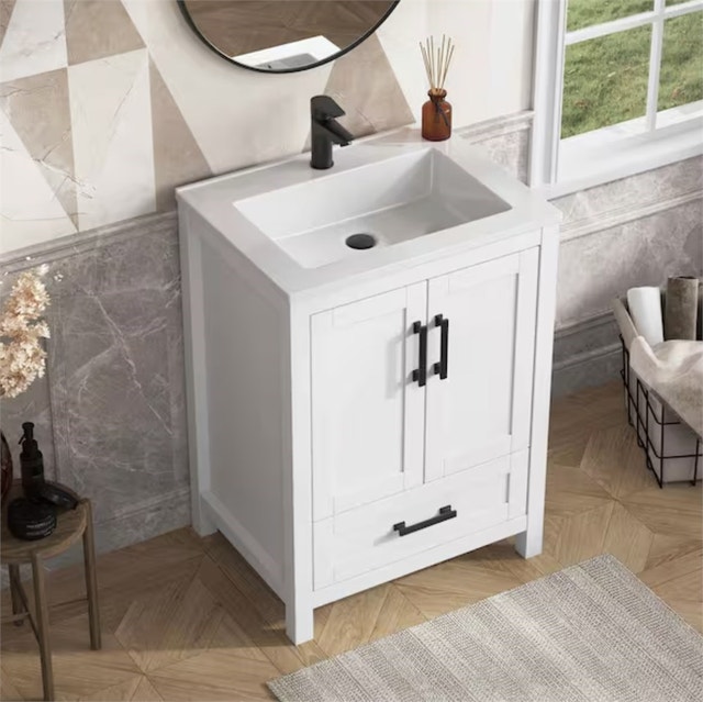 Sirois 25" White Single Sink Bathroom Vanity With Solid Surface - photo 3