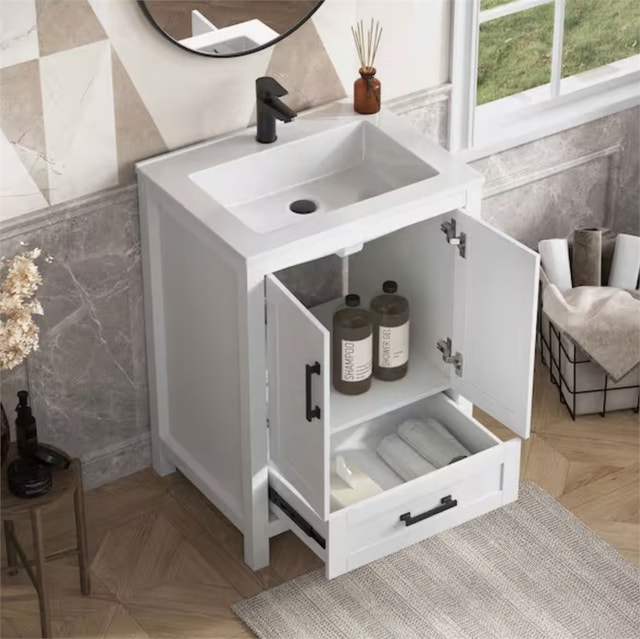 Sirois 25" White Single Sink Bathroom Vanity With Solid Surface - photo 4