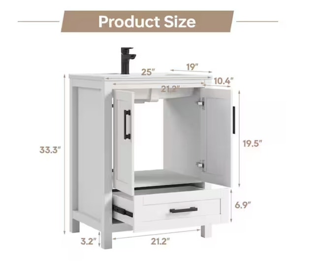 Sirois 25" White Single Sink Bathroom Vanity With Solid Surface - photo 5