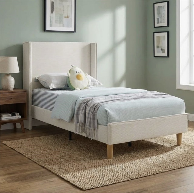 TWIN Janine Corduroy Upholstered Wingback Bed with Slat Kit - photo 2