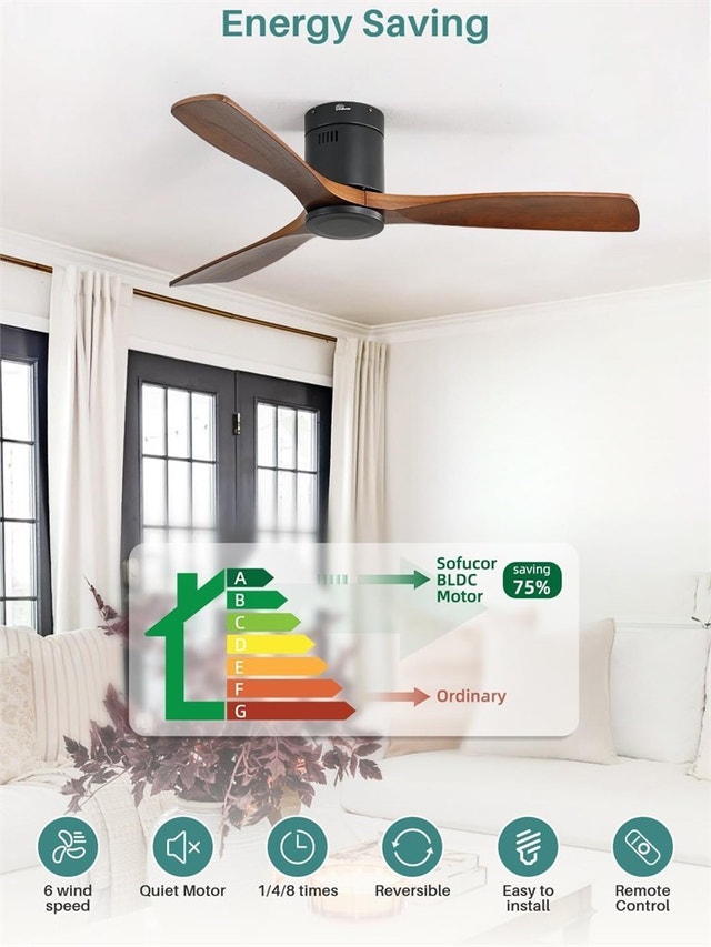 52 Inch Solid Wood Ceiling Fan Flush Mount - photo 2