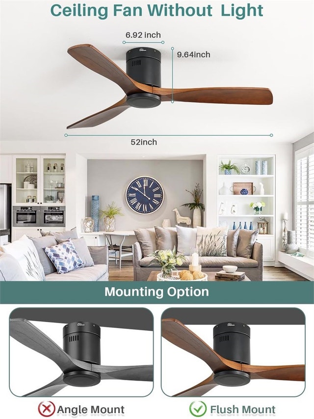 52 Inch Solid Wood Ceiling Fan Flush Mount - photo 3