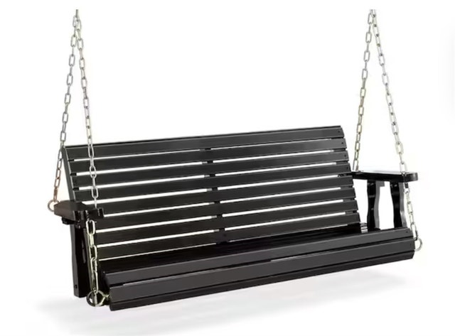 4 ft. Black Wood Patio Porch Swing with Adjustable Chains