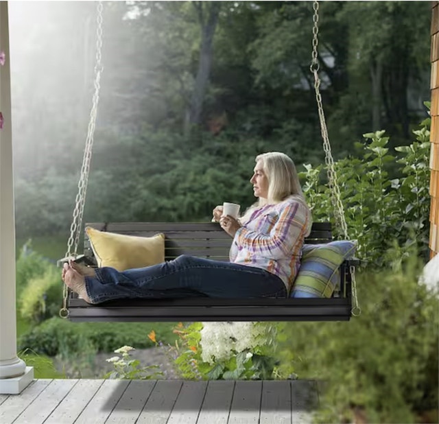 4 ft. Black Wood Patio Porch Swing with Adjustable Chains - photo 2