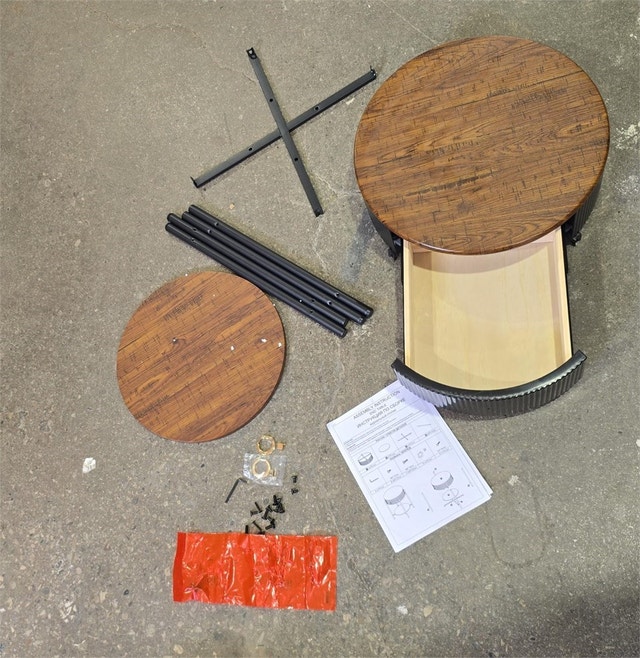 Round End Table with Drawer, Modern Wood Grain Side Table - photo 5
