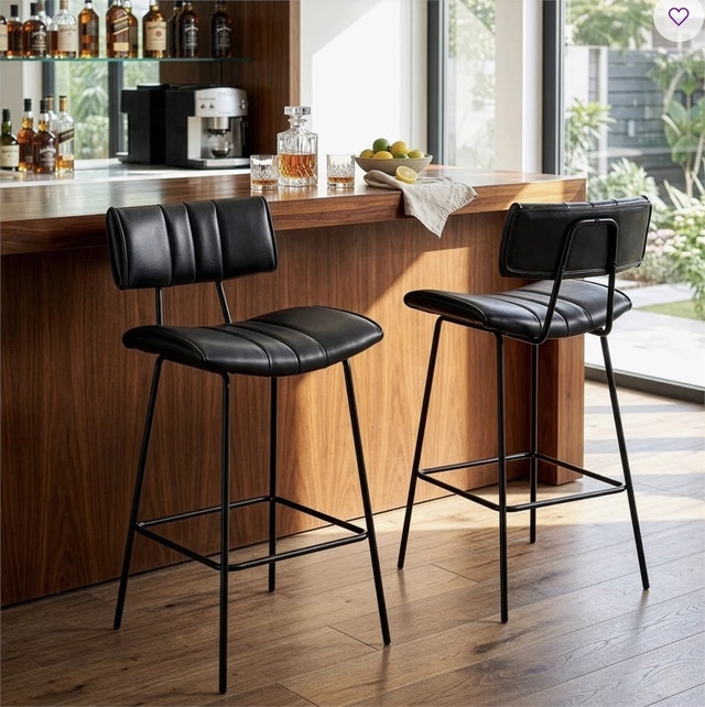 Set of 2 Palgrave Bar Stools with Black Metal Legs