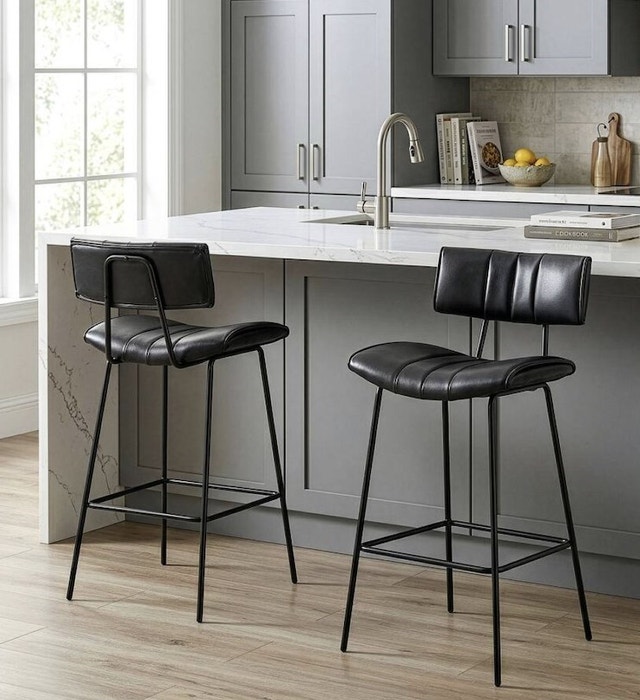 Set of 2 Palgrave Bar Stools with Black Metal Legs - photo 2