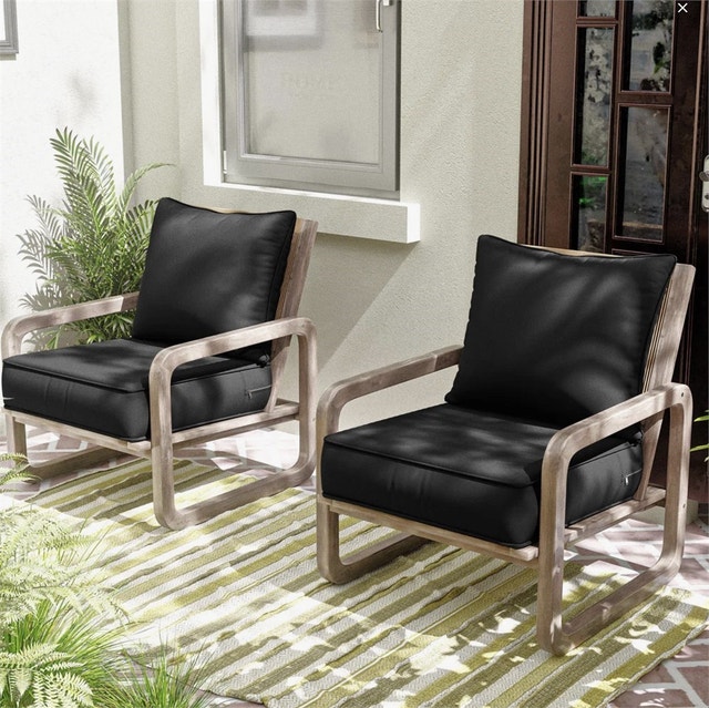 Outdoor Chair Cushions Set of 2 Black