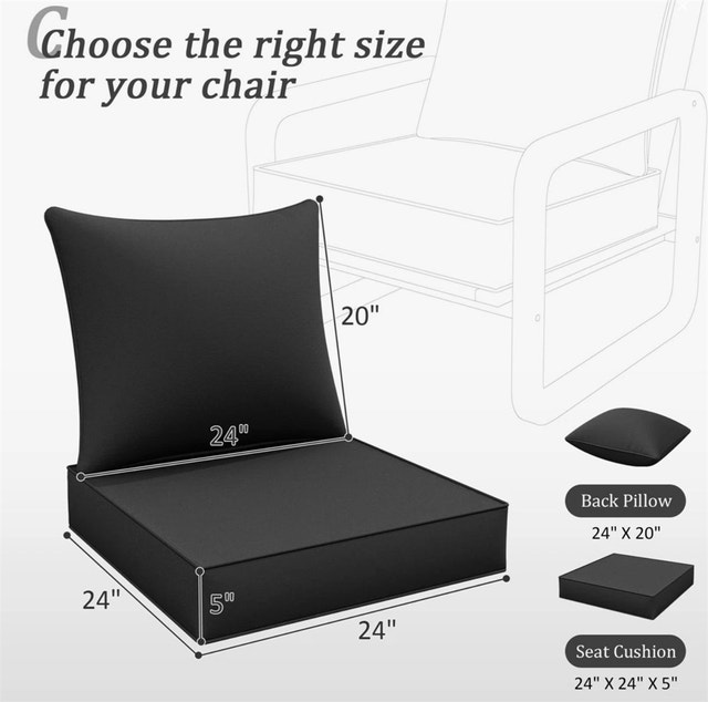 Outdoor Chair Cushions Set of 2 Black - photo 3