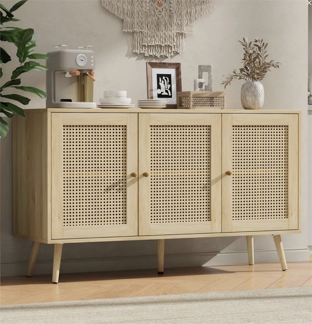 47.2" Rattan Sideboard Buffet Cabinet with 3 Doors