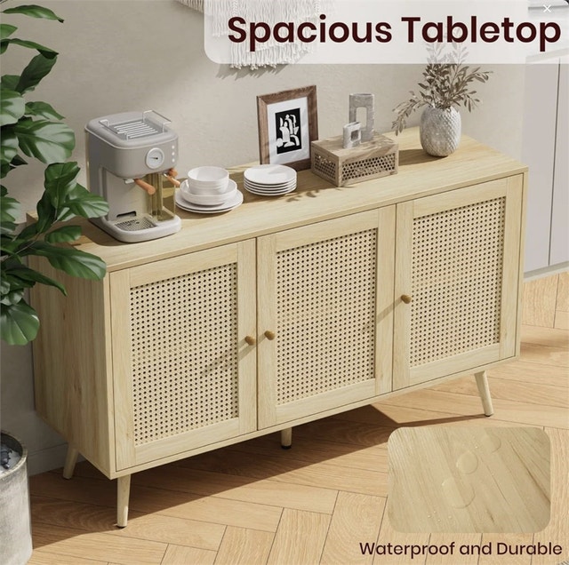 47.2" Rattan Sideboard Buffet Cabinet with 3 Doors - photo 3