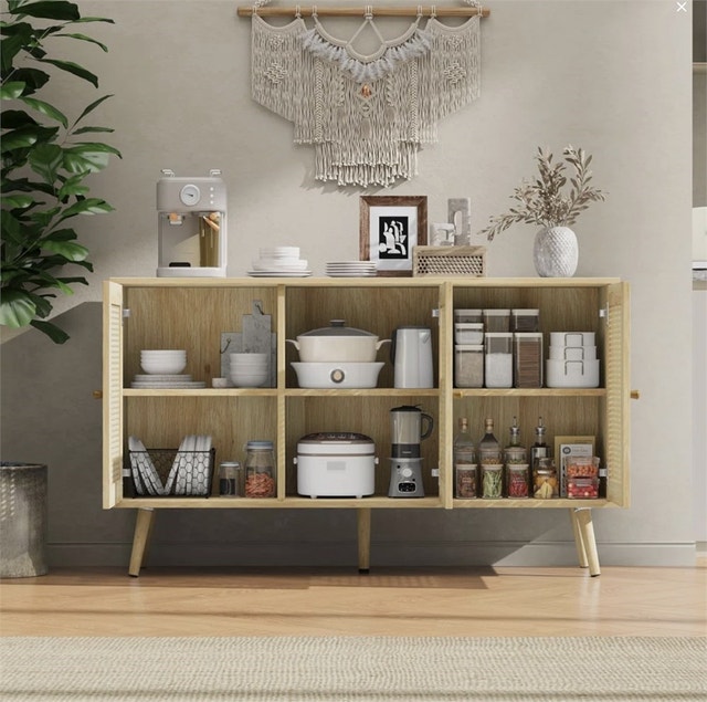 47.2" Rattan Sideboard Buffet Cabinet with 3 Doors - photo 5