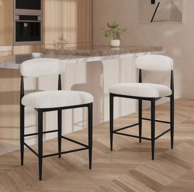 26 in. White Boucle Counter Height Bar Stool Set of 2