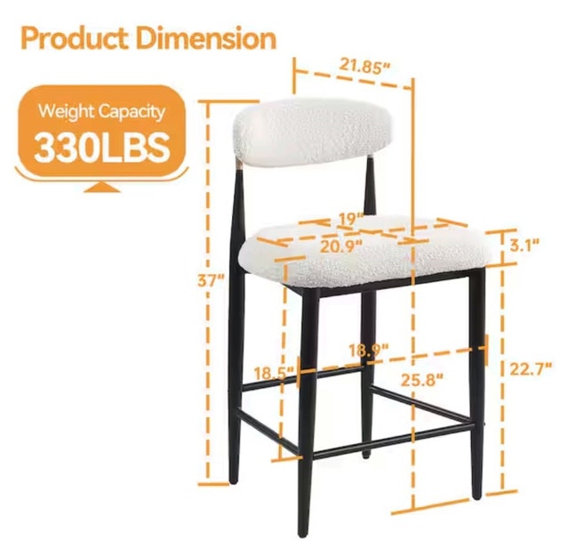26 in. White Boucle Counter Height Bar Stool Set of 2 - photo 3