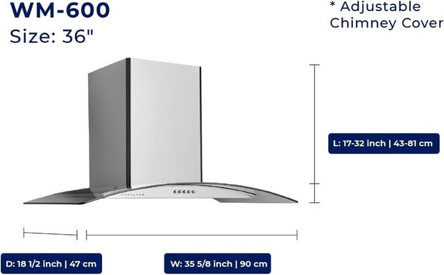 Hauslane Wall Mount 36" Range Hood - Stainless Steel & Glass - photo 3