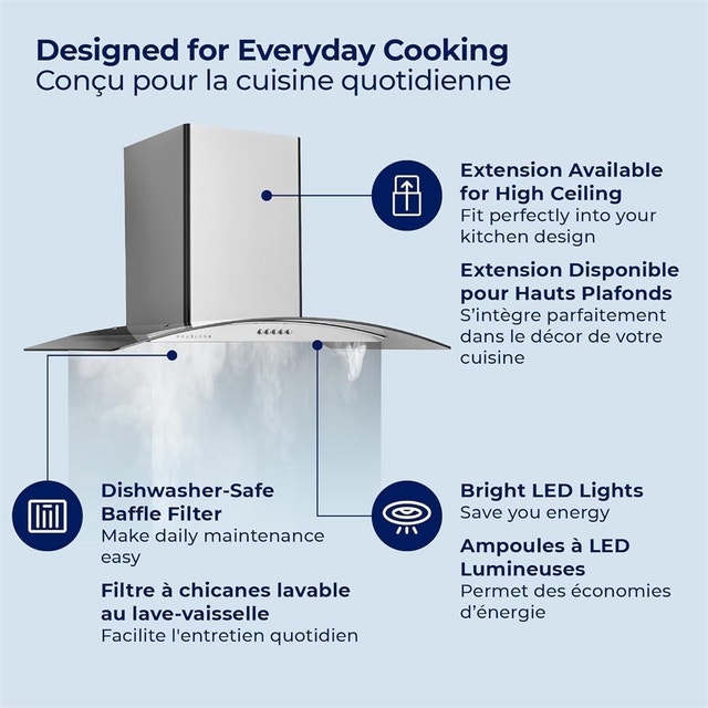 Hauslane Wall Mount 36" Range Hood - Stainless Steel & Glass - photo 4