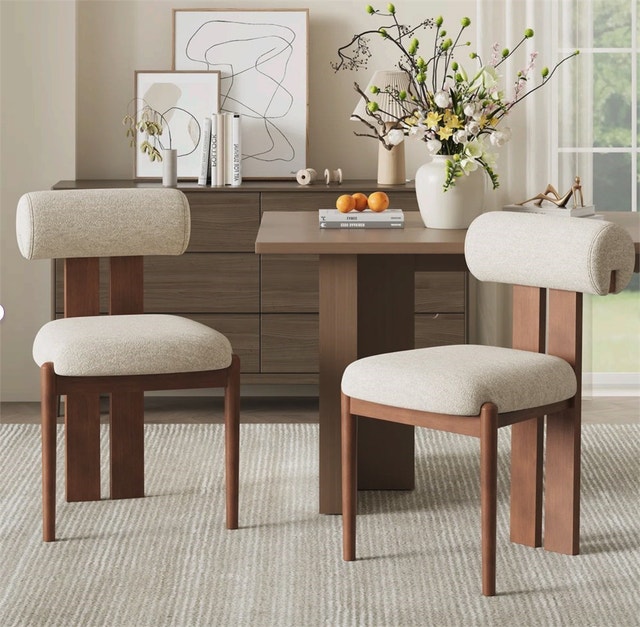Modern Upholstered Dining Chairs with Solid Wood Legs (Set of 2)
