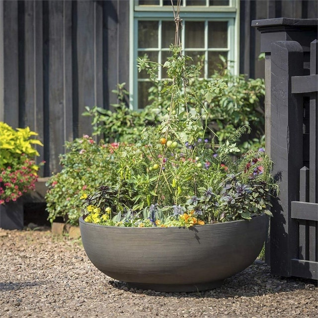 21" Orinoco Double Walled Plastic Planter Bowl Bronze