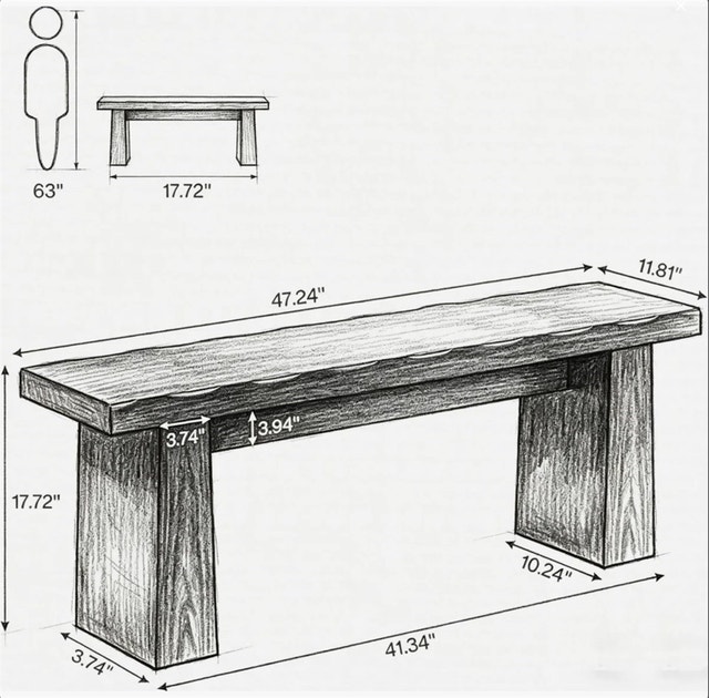 47" Entryway Bench, Wood Dining Bench Indoor, End Of Bed Bench - photo 2