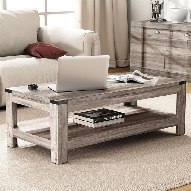 47.2" Farmhouse Coffee Table, Modern Rustic Wooden Center Table